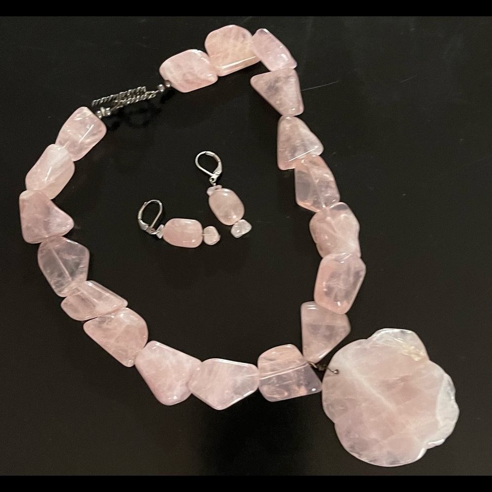 Pink quartz crystal chocker and earrings set